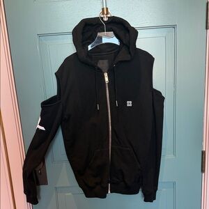 Givenchy Black Hooded Zip Sweatshirt with Branded label on front and back